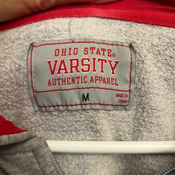 🌰 Ohio State OSU Zip Up Hoodie Red Gray M Buckeyes Varsity - Picture 10 of 12